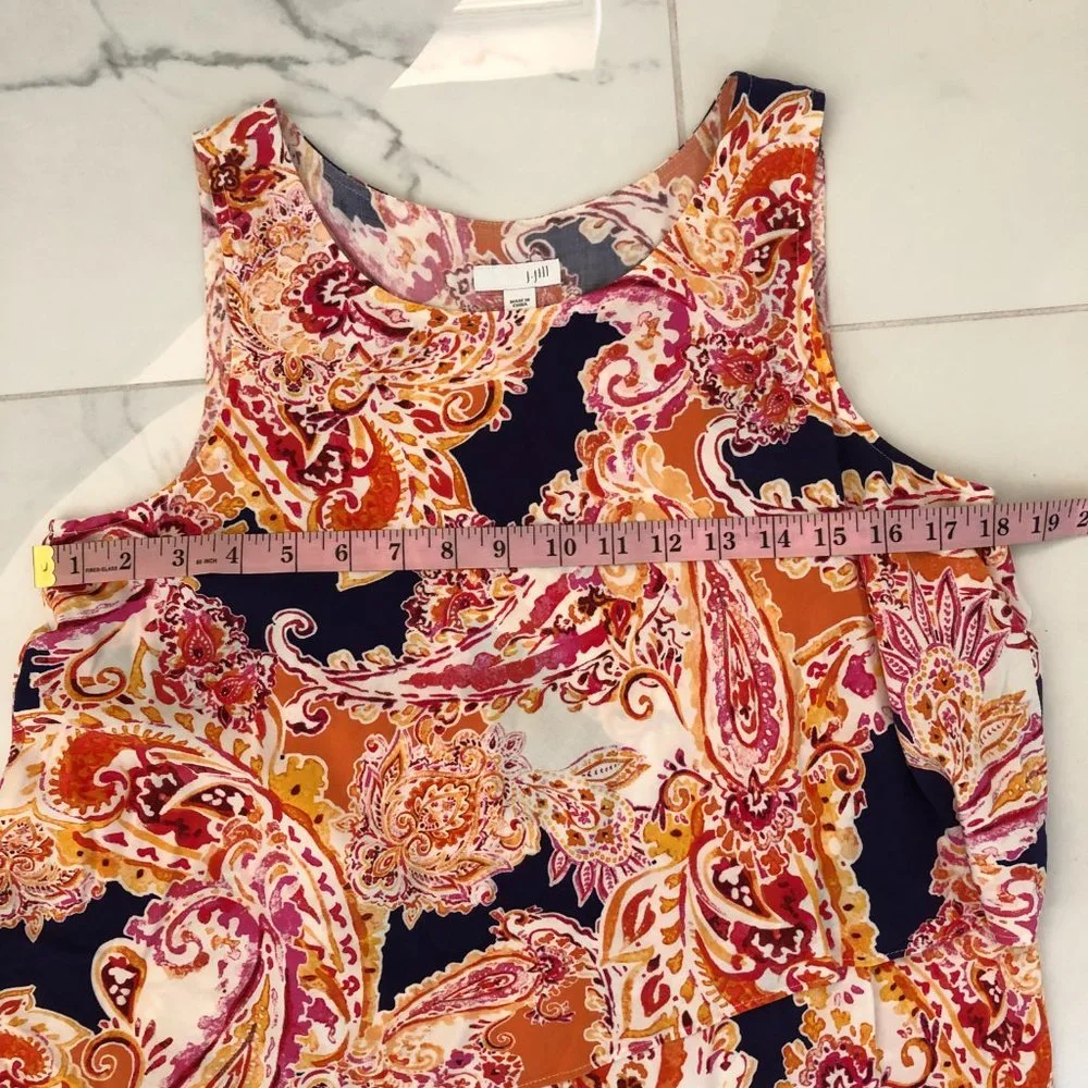 J. Jill Paisley Floral Tiered Dress SizeS Sleeveless Orange Colorful Stretch - Picture 9 of 13